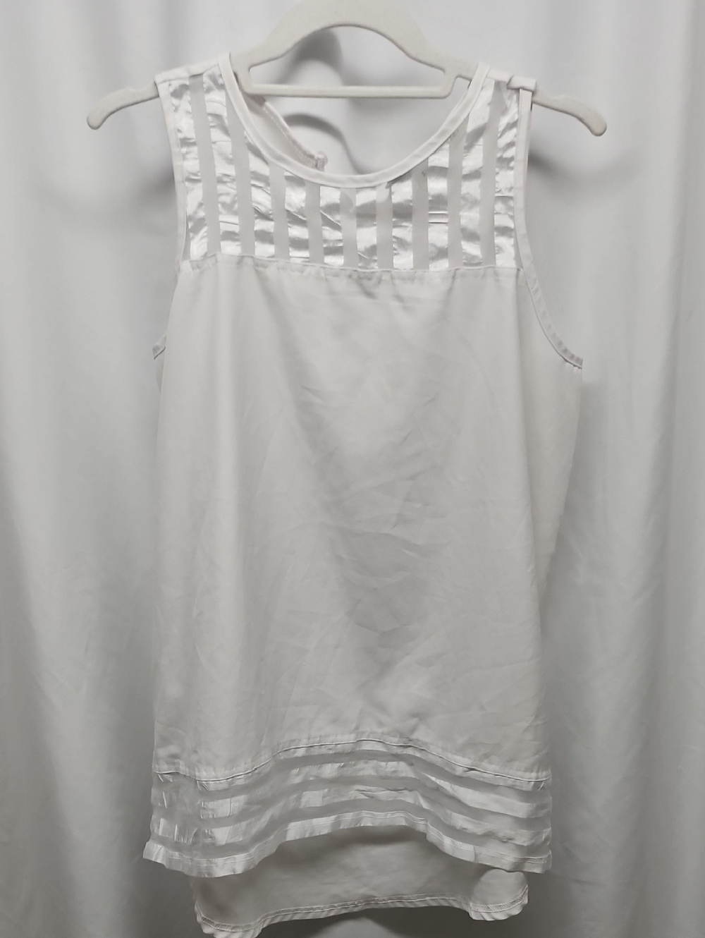 Simply Noelle White Sleeveless Tank with Satin Stripe Yoke